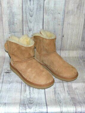 UGG Arielle Bow Chestnut Suede/Sheepskin Boots Womens Size 8